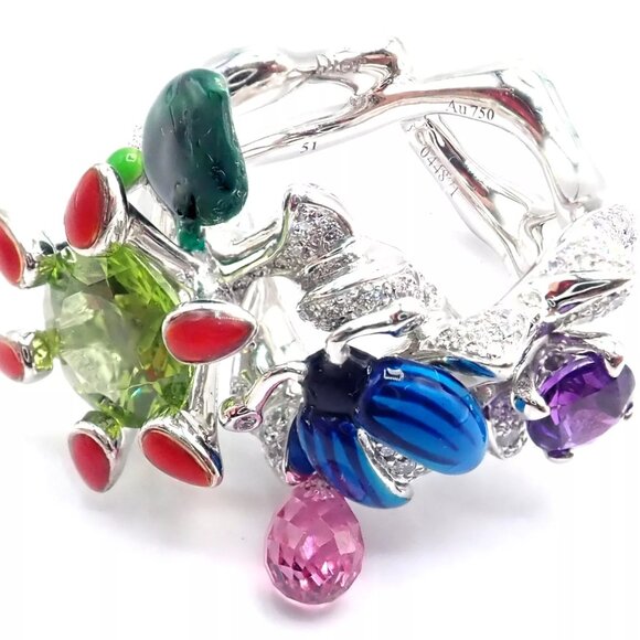 Christian Dior Milly Carnivora Epinosa 18k Gold Diamond Peridot Tourmaline Ring - Picture 4 of 12